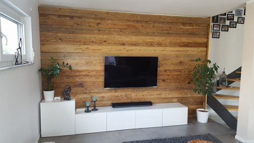 TV Wand Holzverkleidung Altholz (1)
